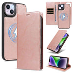 Custodia per telefono in ecopelle vegana con texture in pelle bovina, protezione RFID, rimovibile e magnetica 2 in 1., For iPhone 15 Pro Max, For iPhone 15 Pro, For iPhone 15 Plus, For iPhone 14 Plus