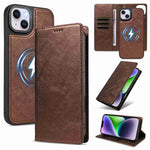Custodia per telefono in ecopelle vegana con texture in pelle bovina, protezione RFID, rimovibile e magnetica 2 in 1., For iPhone 15 Pro Max, For iPhone 15 Pro, For iPhone 15 Plus, For iPhone 14 Plus