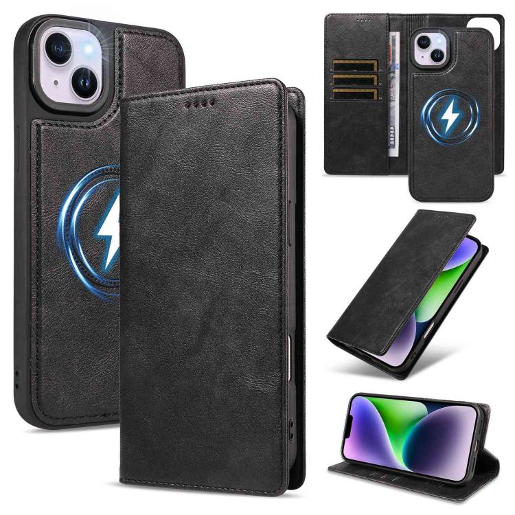 Custodia per telefono in ecopelle vegana con texture in pelle bovina, protezione RFID, rimovibile e magnetica 2 in 1., For iPhone 15 Pro Max, For iPhone 15 Pro, For iPhone 15 Plus, For iPhone 14 Plus