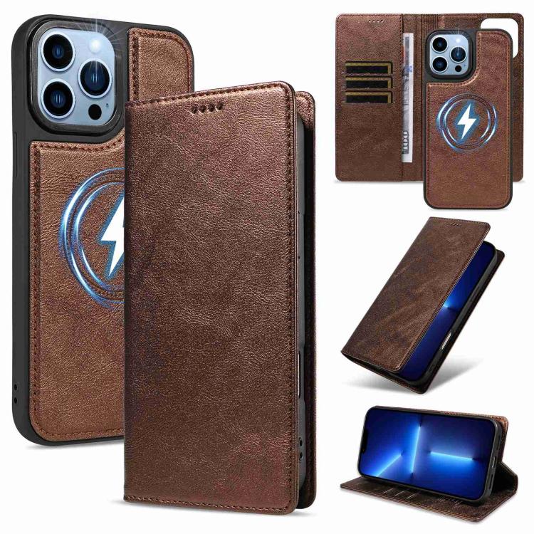 Custodia per telefono in ecopelle vegana con texture in pelle bovina, protezione RFID, rimovibile e magnetica 2 in 1., For iPhone 14 Pro, For iPhone 14 Pro Max, For iPhone 13 Pro Max, For iPhone 13 Pro