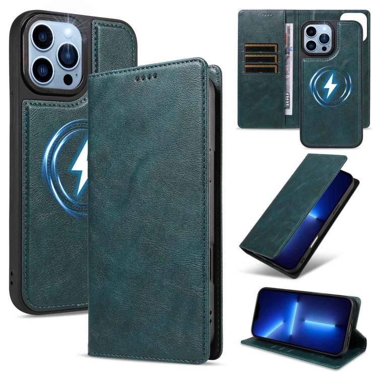 Custodia per telefono in ecopelle vegana con texture in pelle bovina, protezione RFID, rimovibile e magnetica 2 in 1., For iPhone 14 Pro, For iPhone 14 Pro Max, For iPhone 13 Pro Max, For iPhone 13 Pro