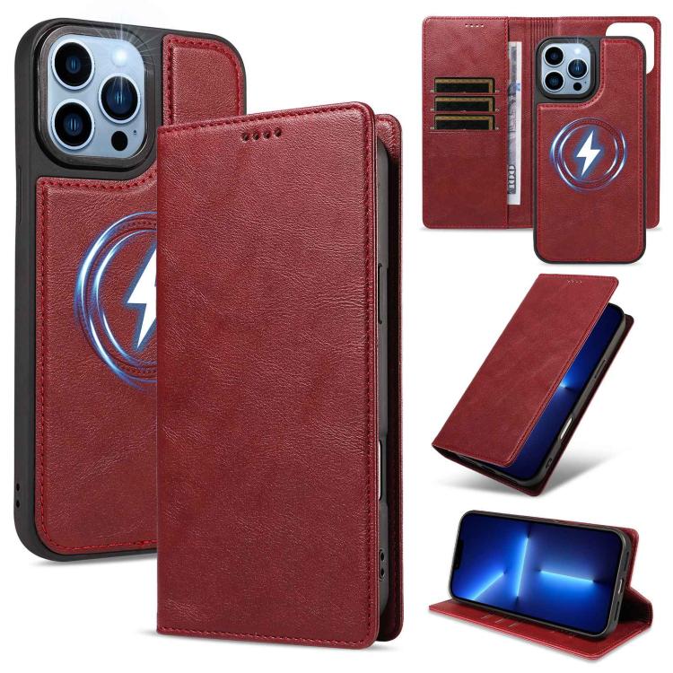 Custodia per telefono in ecopelle vegana con texture in pelle bovina, protezione RFID, rimovibile e magnetica 2 in 1., For iPhone 14 Pro, For iPhone 14 Pro Max, For iPhone 13 Pro Max, For iPhone 13 Pro