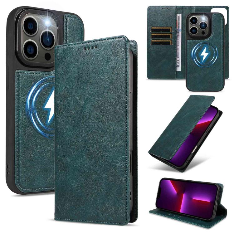 Custodia per telefono in ecopelle vegana con texture in pelle bovina, protezione RFID, rimovibile e magnetica 2 in 1., For iPhone 14 Pro, For iPhone 14 Pro Max, For iPhone 13 Pro Max, For iPhone 13 Pro