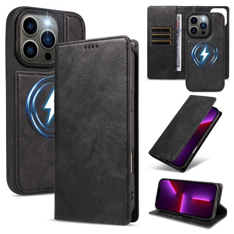Custodia per telefono in ecopelle vegana con texture in pelle bovina, protezione RFID, rimovibile e magnetica 2 in 1., For iPhone 14 Pro, For iPhone 14 Pro Max, For iPhone 13 Pro Max, For iPhone 13 Pro