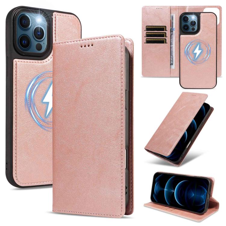 Custodia per telefono in ecopelle vegana con texture in pelle bovina, protezione RFID, rimovibile e magnetica 2 in 1., For iPhone 12 Pro Max