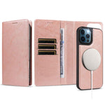 Custodia per telefono in ecopelle vegana con texture in pelle bovina, protezione RFID, rimovibile e magnetica 2 in 1., For iPhone 12 Pro Max