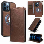 Custodia per telefono in ecopelle vegana con texture in pelle bovina, protezione RFID, rimovibile e magnetica 2 in 1., For iPhone 12 Pro Max