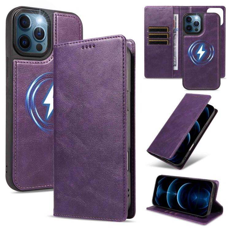 Custodia per telefono in ecopelle vegana con texture in pelle bovina, protezione RFID, rimovibile e magnetica 2 in 1., For iPhone 12 Pro Max