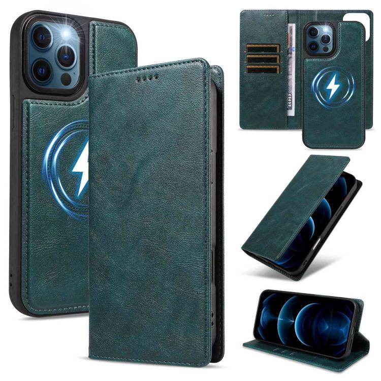 Custodia per telefono in ecopelle vegana con texture in pelle bovina, protezione RFID, rimovibile e magnetica 2 in 1., For iPhone 12 Pro Max