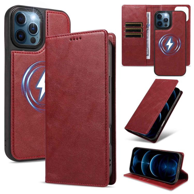 Custodia per telefono in ecopelle vegana con texture in pelle bovina, protezione RFID, rimovibile e magnetica 2 in 1., For iPhone 12 Pro Max