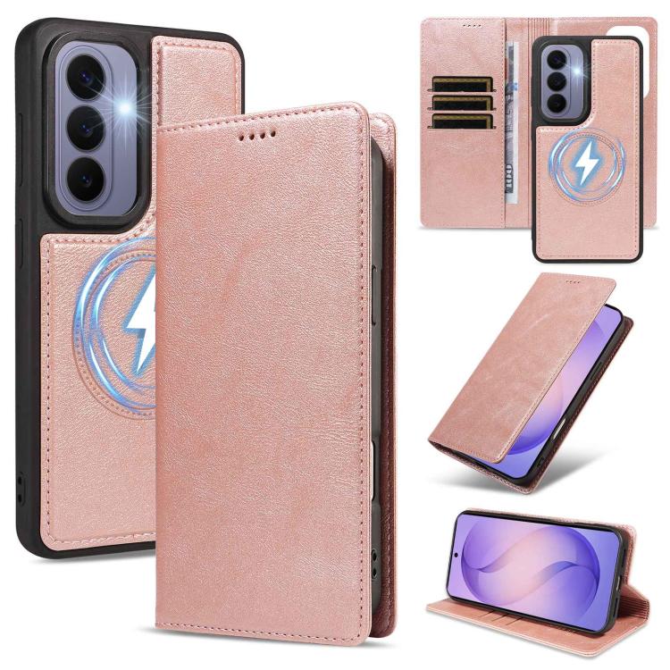Custodia per telefono in ecopelle vegana con texture in pelle bovina, protezione RFID, rimovibile e magnetica 2 in 1., For Galaxy S26+ 5G, For Galaxy S26 Ultra 5G, For Galaxy S26 5G, For Galaxy S25 FE 5G