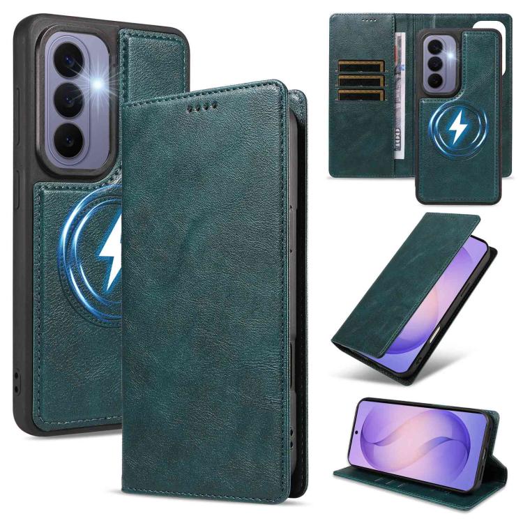 Custodia per telefono in ecopelle vegana con texture in pelle bovina, protezione RFID, rimovibile e magnetica 2 in 1., For Galaxy S26+ 5G, For Galaxy S26 Ultra 5G, For Galaxy S26 5G, For Galaxy S25 FE 5G
