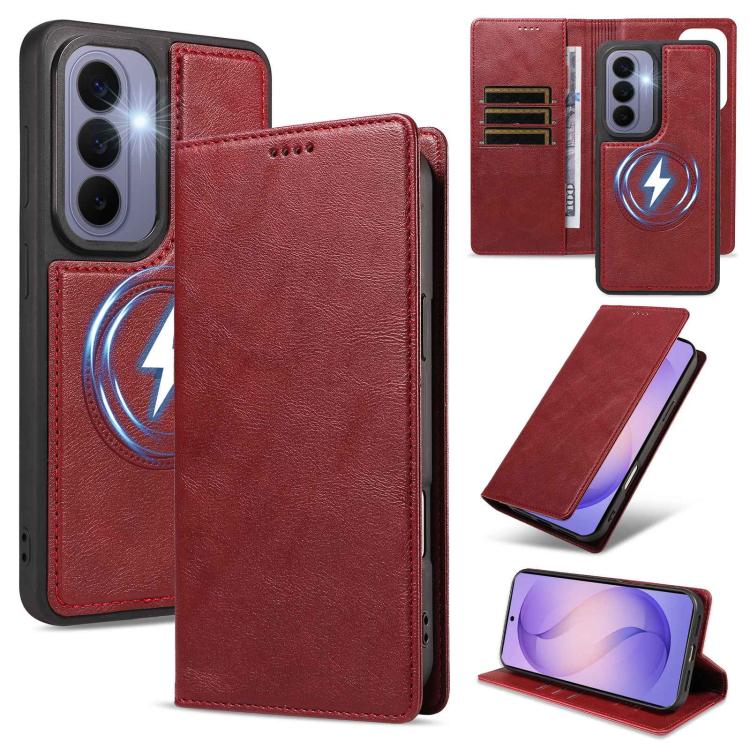 Custodia per telefono in ecopelle vegana con texture in pelle bovina, protezione RFID, rimovibile e magnetica 2 in 1., For Galaxy S26+ 5G, For Galaxy S26 Ultra 5G, For Galaxy S26 5G, For Galaxy S25 FE 5G