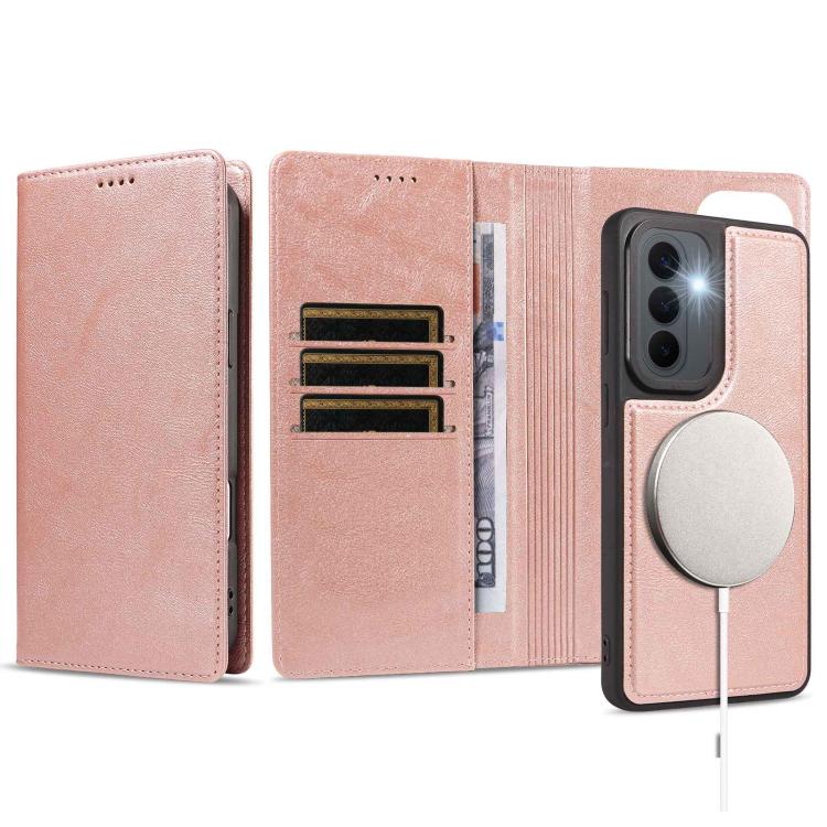 Custodia per telefono in ecopelle vegana con texture in pelle bovina, protezione RFID, rimovibile e magnetica 2 in 1., For Galaxy S26+ 5G, For Galaxy S26 Ultra 5G, For Galaxy S26 5G, For Galaxy S25 FE 5G