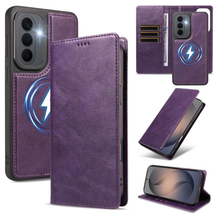 Custodia per telefono in ecopelle vegana con texture in pelle bovina, protezione RFID, rimovibile e magnetica 2 in 1., For Galaxy S26+ 5G, For Galaxy S26 Ultra 5G, For Galaxy S26 5G, For Galaxy S25 FE 5G