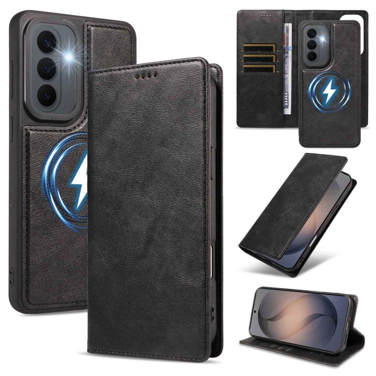 Custodia per telefono in ecopelle vegana con texture in pelle bovina, protezione RFID, rimovibile e magnetica 2 in 1., For Galaxy S26+ 5G, For Galaxy S26 Ultra 5G, For Galaxy S26 5G, For Galaxy S25 FE 5G