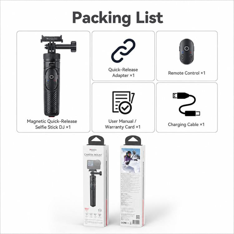 Yesido SF37 Portable 2 in 1 Magnetic Quick Release Selfie Stick DJ