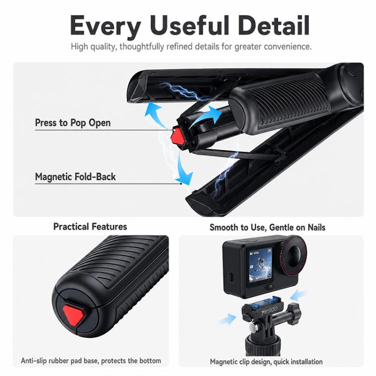Yesido SF37 Portable 2 in 1 Magnetic Quick Release Selfie Stick DJ