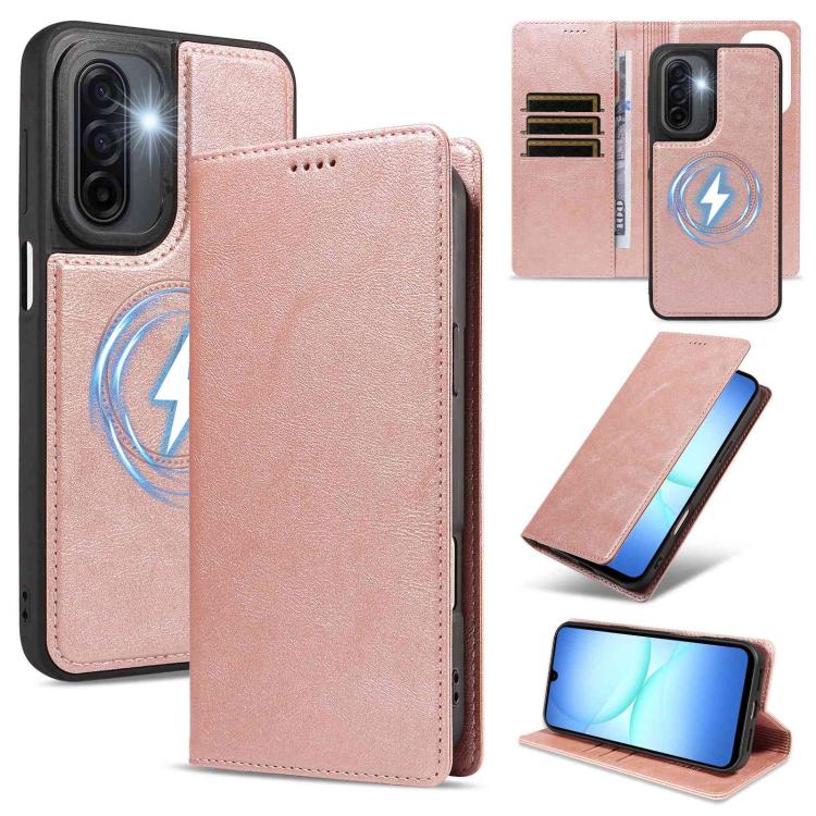 Custodia per telefono in ecopelle vegana con texture in pelle bovina, protezione RFID, rimovibile e magnetica 2 in 1., For Galaxy A17 5G, For Galaxy A26 5G, For Galaxy A36 5G, For Galaxy A16 5G