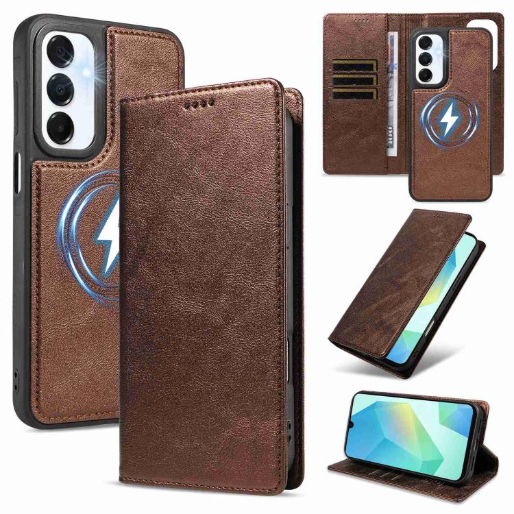 Custodia per telefono in ecopelle vegana con texture in pelle bovina, protezione RFID, rimovibile e magnetica 2 in 1., For Galaxy A17 5G, For Galaxy A26 5G, For Galaxy A36 5G, For Galaxy A16 5G