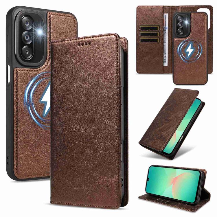 Custodia per telefono in ecopelle vegana con texture in pelle bovina, protezione RFID, rimovibile e magnetica 2 in 1., For Galaxy A17 5G, For Galaxy A26 5G, For Galaxy A36 5G, For Galaxy A16 5G