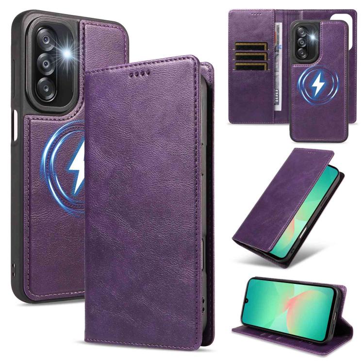 Custodia per telefono in ecopelle vegana con texture in pelle bovina, protezione RFID, rimovibile e magnetica 2 in 1., For Galaxy A17 5G, For Galaxy A26 5G, For Galaxy A36 5G, For Galaxy A16 5G