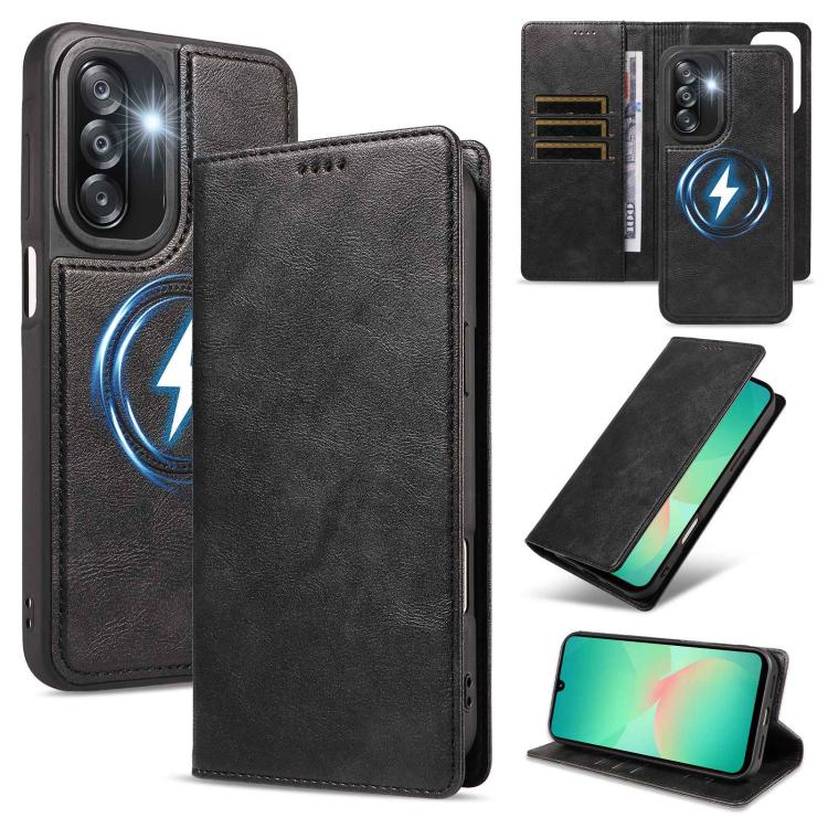 Custodia per telefono in ecopelle vegana con texture in pelle bovina, protezione RFID, rimovibile e magnetica 2 in 1., For Galaxy A17 5G, For Galaxy A26 5G, For Galaxy A36 5G, For Galaxy A16 5G