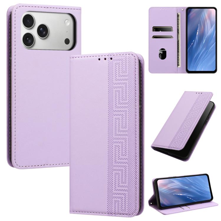Custodia per telefono in ecopelle con motivo a meandro in rilievo e protezione RFID., For iPhone 17 Pro Max, For iPhone 17 Pro, For iPhone 17