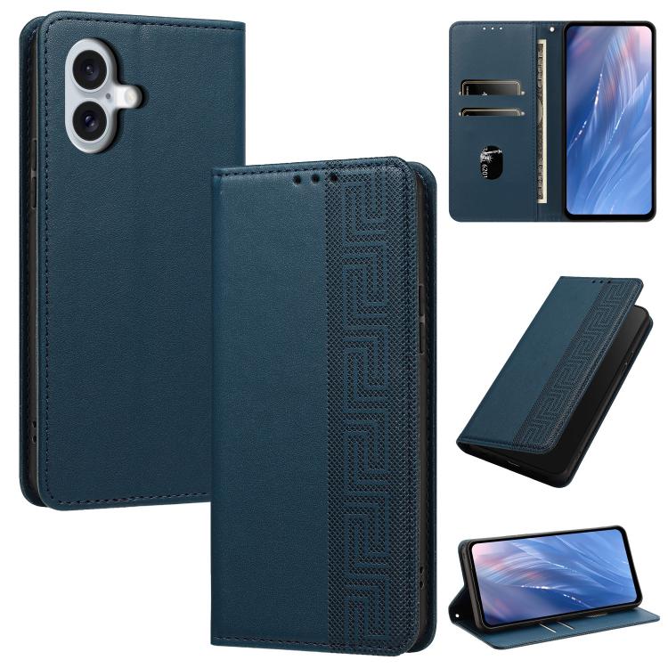 Custodia per telefono in ecopelle con motivo a meandro in rilievo e protezione RFID., For iPhone 17 Pro Max, For iPhone 17 Pro, For iPhone 17