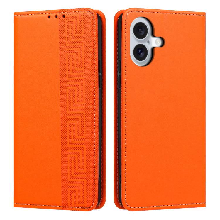 Custodia per telefono in ecopelle con motivo a meandro in rilievo e protezione RFID., For iPhone 16 Plus, For iPhone 16, For iPhone 15 Pro Max