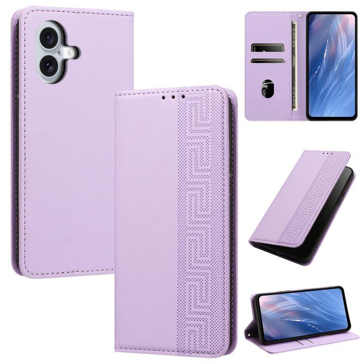 Custodia per telefono in ecopelle con motivo a meandro in rilievo e protezione RFID., For iPhone 16 Plus, For iPhone 16, For iPhone 15 Pro Max