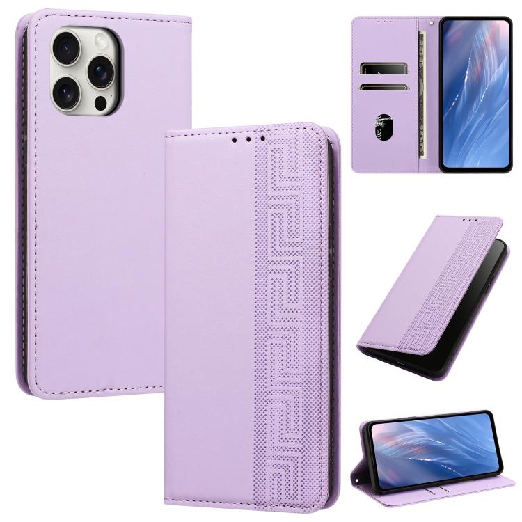 Custodia per telefono in ecopelle con motivo a meandro in rilievo e protezione RFID., For iPhone 15 Pro, For iPhone 15 Plus / 14 Plus, For iPhone 15