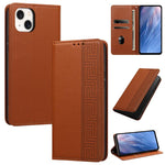 Custodia per telefono in ecopelle con motivo a meandro in rilievo e protezione RFID., For iPhone 15 Pro, For iPhone 15 Plus / 14 Plus, For iPhone 15