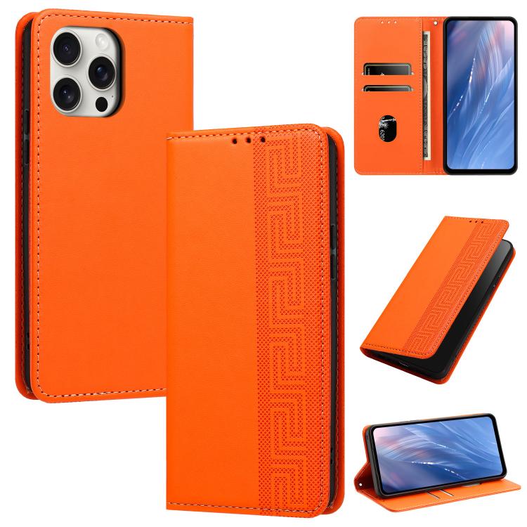 Custodia per telefono in ecopelle con motivo a meandro in rilievo e protezione RFID., For iPhone 14 / 13, For iPhone 14 Pro Max, For iPhone 14 Pro