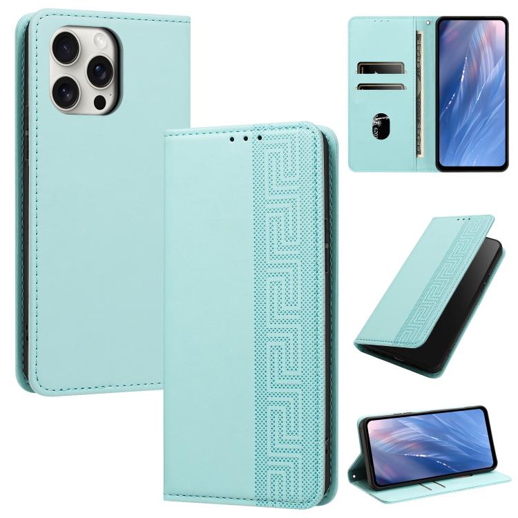 Custodia per telefono in ecopelle con motivo a meandro in rilievo e protezione RFID., For iPhone 14 / 13, For iPhone 14 Pro Max, For iPhone 14 Pro