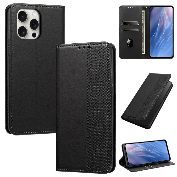 Custodia per telefono in ecopelle con motivo a meandro in rilievo e protezione RFID., For iPhone 14 / 13, For iPhone 14 Pro Max, For iPhone 14 Pro