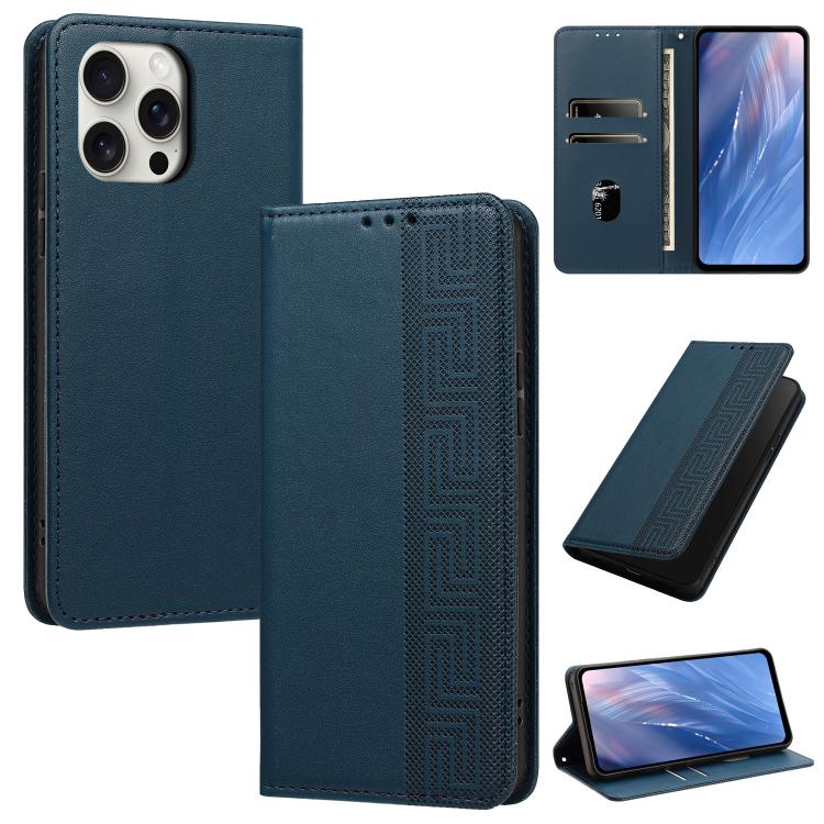Custodia per telefono in ecopelle con motivo a meandro in rilievo e protezione RFID., For iPhone 14 / 13, For iPhone 14 Pro Max, For iPhone 14 Pro