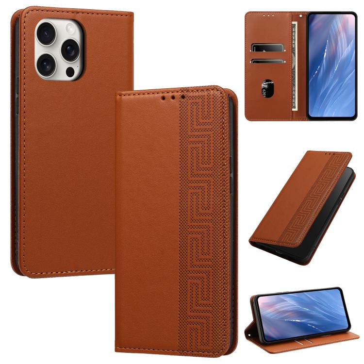Custodia per telefono in ecopelle con motivo a meandro in rilievo e protezione RFID., For iPhone 14 / 13, For iPhone 14 Pro Max, For iPhone 14 Pro