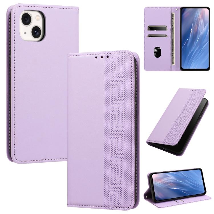 Custodia per telefono in ecopelle con motivo a meandro in rilievo e protezione RFID., For iPhone 14 / 13, For iPhone 14 Pro Max, For iPhone 14 Pro