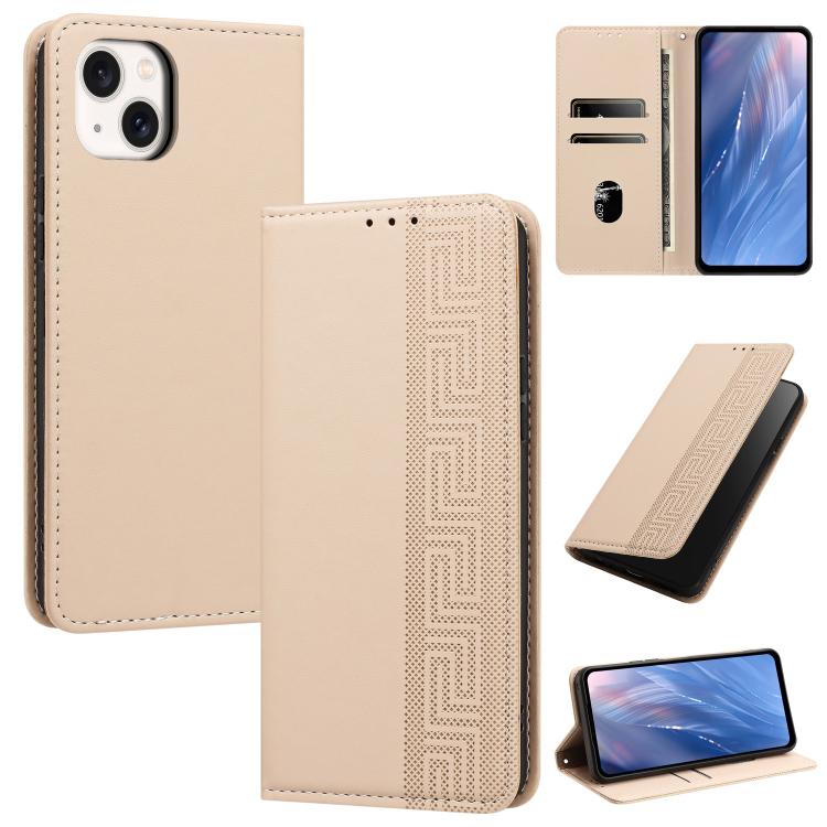 Custodia per telefono in ecopelle con motivo a meandro in rilievo e protezione RFID., For iPhone 14 / 13, For iPhone 14 Pro Max, For iPhone 14 Pro