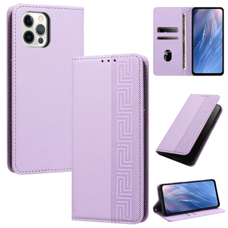 Custodia per telefono in ecopelle con motivo a meandro in rilievo e protezione RFID., For iPhone 12 / 12 Pro, For iPhone 12 Pro Max, For iPhone 11 Pro Max