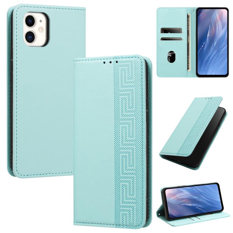 Custodia per telefono in ecopelle con motivo a meandro in rilievo e protezione RFID., For iPhone 11, For iPhone 11 Pro