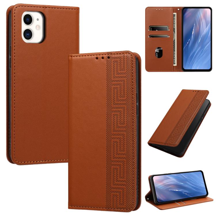 Custodia per telefono in ecopelle con motivo a meandro in rilievo e protezione RFID., For iPhone 11, For iPhone 11 Pro