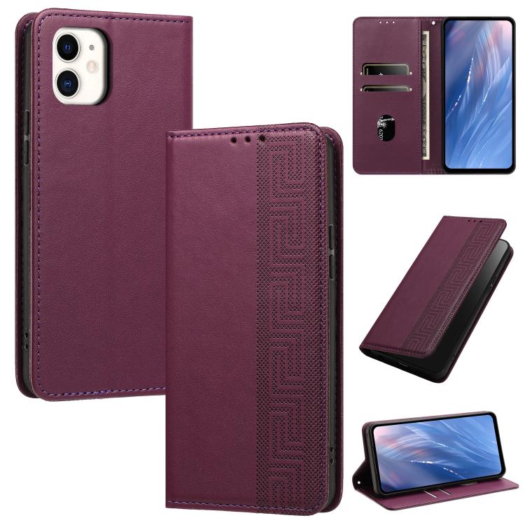 Custodia per telefono in ecopelle con motivo a meandro in rilievo e protezione RFID., For iPhone 11, For iPhone 11 Pro