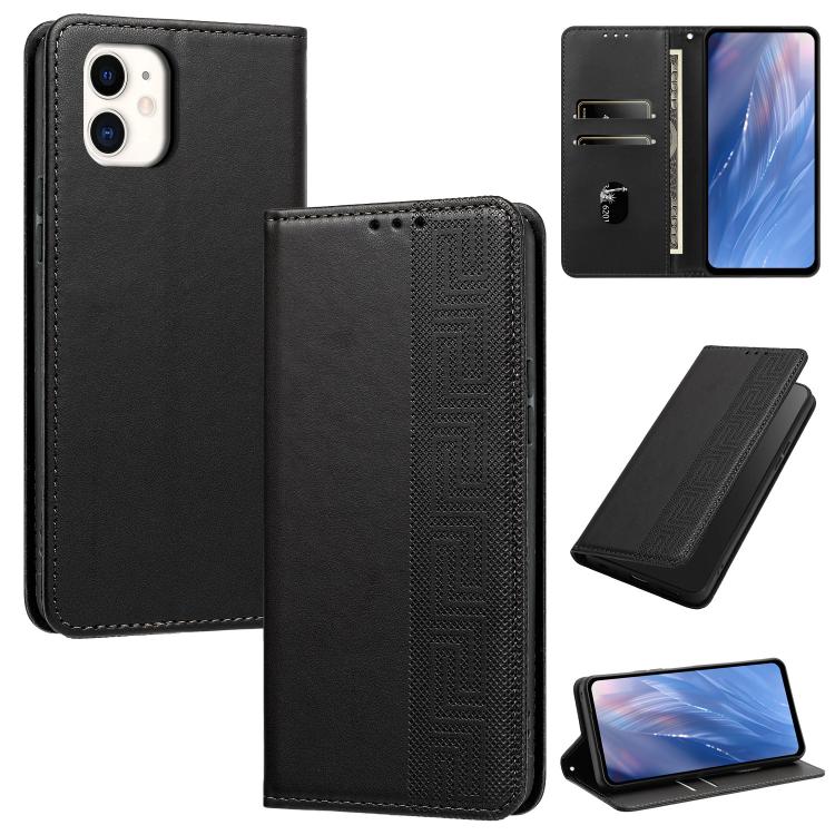 Custodia per telefono in ecopelle con motivo a meandro in rilievo e protezione RFID., For iPhone 11, For iPhone 11 Pro