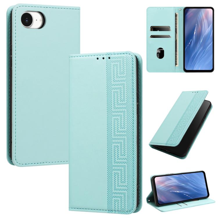 Custodia per telefono in ecopelle con motivo a meandro in rilievo e protezione RFID., For iPhone 18 Pro, For iPhone 18 Pro Max, For iPhone 17e / 16e