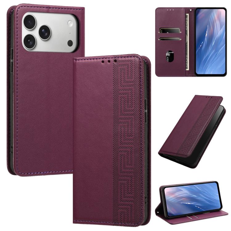 Custodia per telefono in ecopelle con motivo a meandro in rilievo e protezione RFID., For iPhone 18 Pro, For iPhone 18 Pro Max, For iPhone 17e / 16e