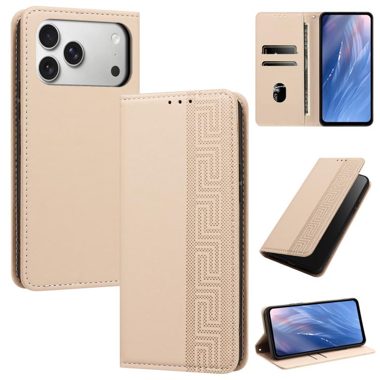 Custodia per telefono in ecopelle con motivo a meandro in rilievo e protezione RFID., For iPhone 18 Pro, For iPhone 18 Pro Max, For iPhone 17e / 16e