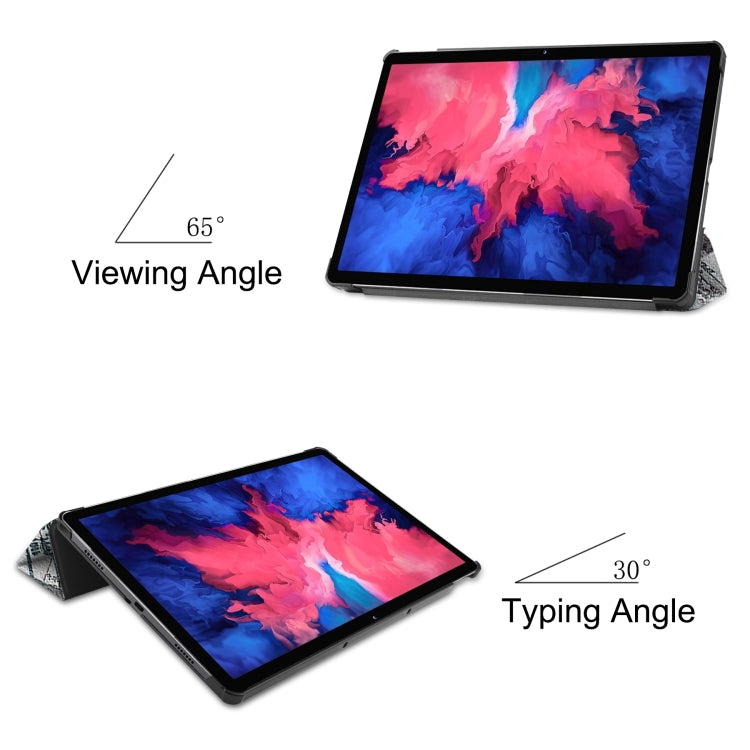 Custer Custodia in pelle piatta Smart Flip con motivo dipinto orizzontale con funzione Sleep / Wake-up e supporto a 3 pieghe, For Lenovo Tab P11 Pro (TB-XJ706F), For Lenovo Tab P11 TB-J606F / TB-J607Z