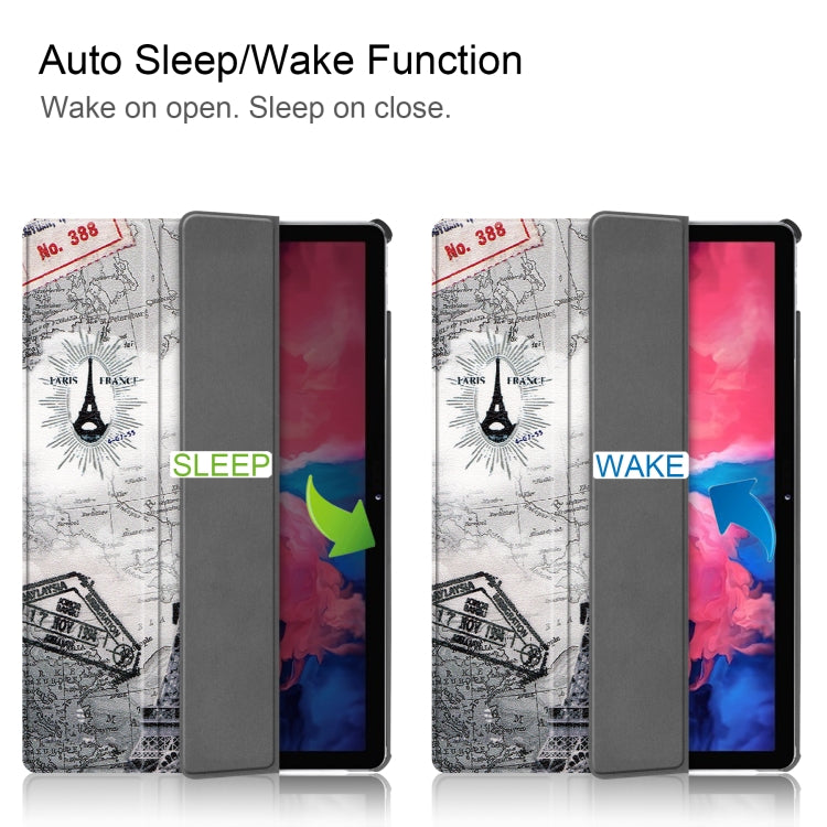Custer Custodia in pelle piatta Smart Flip con motivo dipinto orizzontale con funzione Sleep / Wake-up e supporto a 3 pieghe, For Lenovo Tab P11 Pro (TB-XJ706F), For Lenovo Tab P11 TB-J606F / TB-J607Z